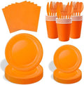 210pcs Orange plates and napkins party supplies - Plastic Silverware Cutlery, Paper Cups and Plates, Napkins Suitable for parties and birthdays Serves 30 (Orange) by Sveikie
