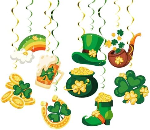 St. Patrick's Day Party Streamers, 48 PCS Irish Theme Hanging Swirl Decorations - Shamrock, Leprechaun Hat & Pot of Gold for Holiday, Birthday & Party Decor - Image 3