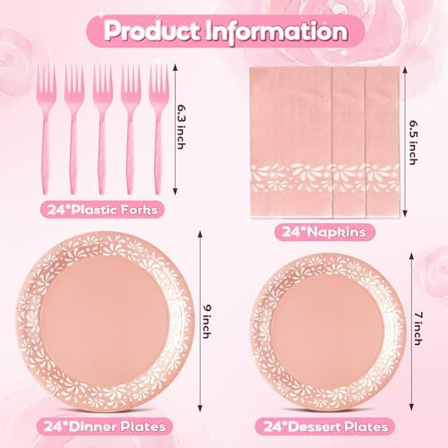 96Pcs Pink Platos De Barro Mexicanos Cielito Lindo Terracotta Clay Party Plates Supplies Tableware Decorations Disposable Paper Plates Napkins Forks for Birthday Baby Shower, Serves 24 - Image 2