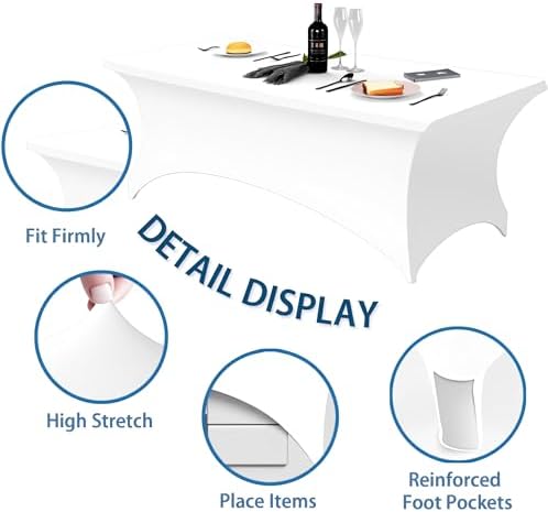 6FT White Table Cloth - 2 Pack Fitted Stretch Rectangle Spandex Tablecloth, Washable Table Cover for Party, Picnic, Wedding, Banquet, Birthday and Festival(30" x 72") - Image 4
