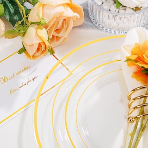 I00000 102 Pcs Clear Gold Plastic Plates, Premium Disposable Party Plates - Image 2