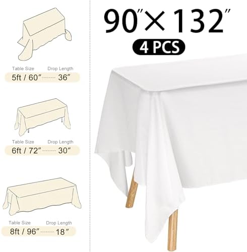 4 Pack Rectangle Tablecloth 90x132Inch White Washable Polyester Table Cover for Wedding Dining Table Buffet Parties Banquet Decoration（White） - Image 2