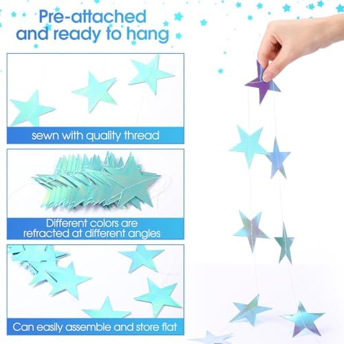 Patelai 130 ft Star Garland Banner Decor,Iridescent Blue - Image 2
