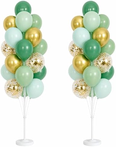 Hiins 2 Set Sage Green Gold Party Balloon Column Kit For floor Decor by HiinsPartyDecoration