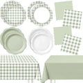 LemonRoad 100 Pcs Sage Green Gingham Paper Plates Napkins Plastic Tablecloth Set for 24, Green White Disposable Dinner Dessert Scalloped Plates for Baby Shower Picnic Birthday Party Supply Decoration by Unknown