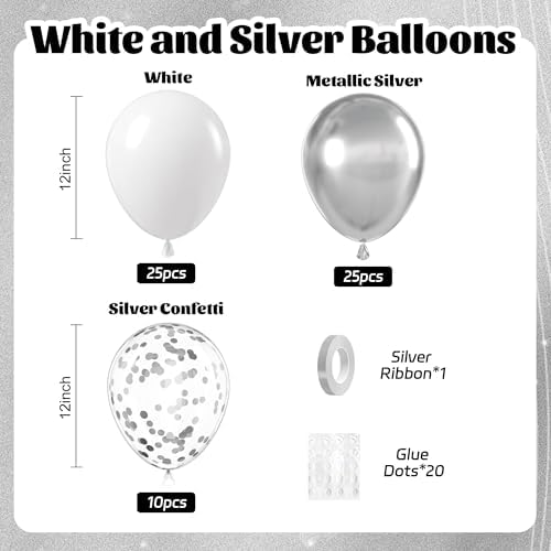 60pcs 12inch White and Silver Balloons with Confetti Balloons - Image 2