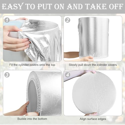 SaitiMade Set of 3 - Silver Cylinder Pedestal Stand Covers - Image 5