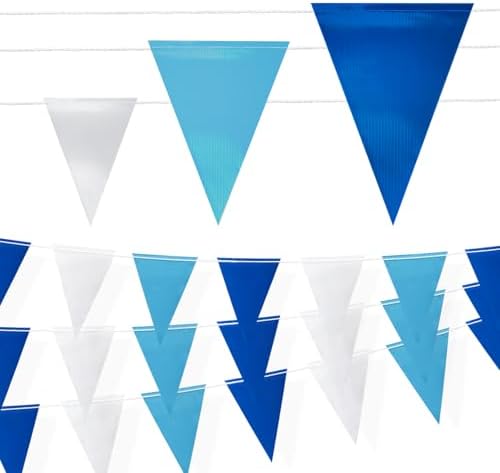 Safety Warning Pennant Banner Flags(Dark/Light Blue+White, 135pcs,315FT) by Unknown