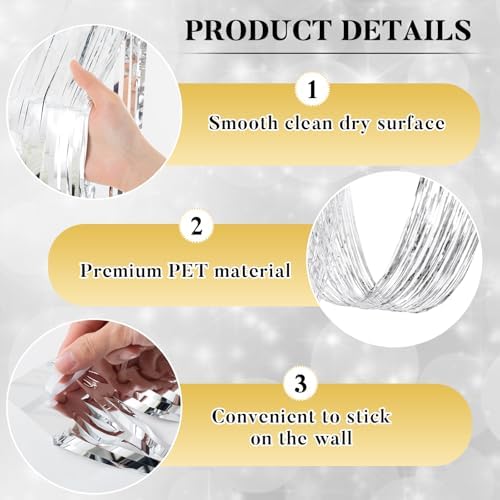 Breling 4 Pcs Silver Ceiling Fringe Curtains, Metallic Foil Drapes, 15 ft - Image 3