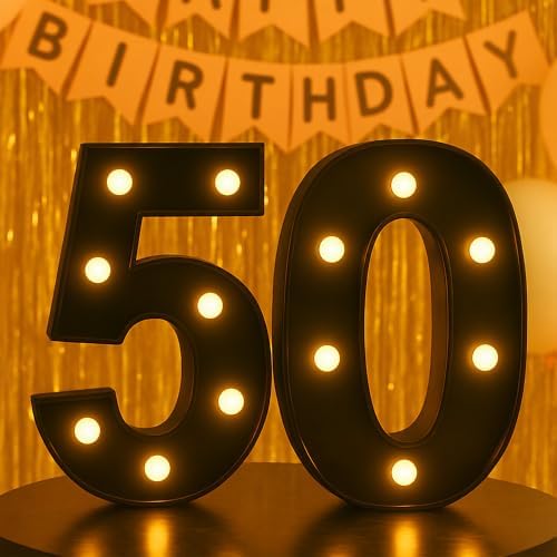 Black 50th Birthday Decorations for Him Her, LED Light Up Numbers 50 Sign Battery-Operated Light-Up Party Decoration 50th birthday gifts for Him ZJDZTK by ZJDZTK