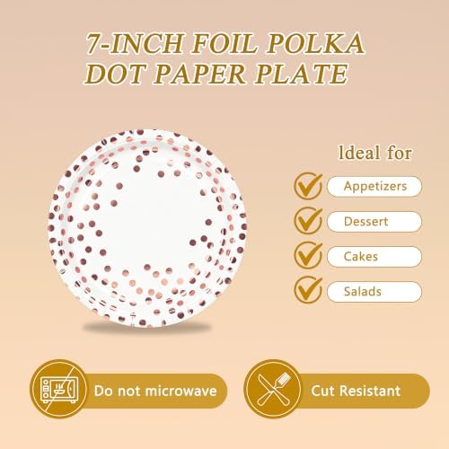 48 Pcs White Rose Gold Paper Plates Set Party Supplies,Serves 16 Guests 7" White Rose Gold Plates and Rose Gold Plastic Forks Set for Birthday Wedding Bridal Shower Baby Shower Decorations - Image 3