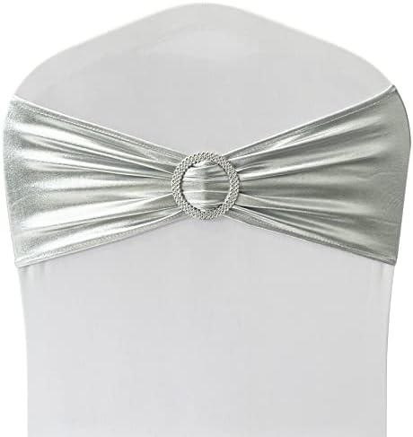Spandex Chair Sashes Bands, Metallic Silver, 30PCS by Maiangel