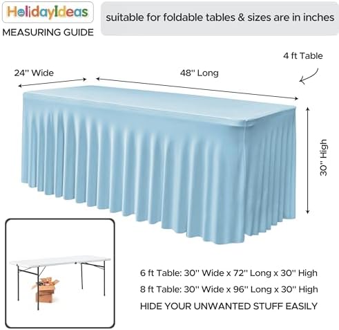 4 Pack Baby Blue Spandex Table Covers 4ft Rectangle Ruffle Skirts for Party - Image 5