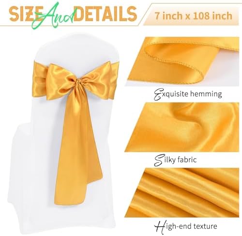 60 PCS Gold Satin Chair Sashes, 7 x 108 Inch - Image 3