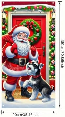 BlissYard Christmas Door Cover Santa Schnauzer 35x71 Inch Polyester - Image 6