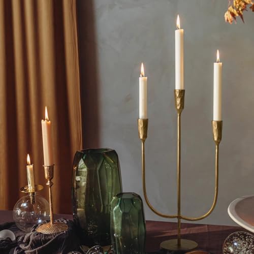 3-Candle Cast Iron Metal Candelabra Candlestick Holders 15 inch Tall Candle Holder Wedding Event Candelabra Candle Stand Brass Gold - Image 7