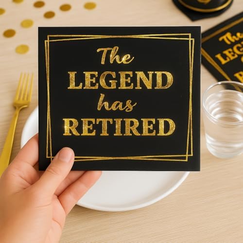 100‑Pack ‘The Legend Has Retired’ Black & Gold Napkins – 2‑Ply Cocktail, Lunch & Dinner Party Napkins – Elegant, Disposable Retirement Party Decoration – 6.5″ x 6.5″ Folded (Large, 100, Count) - Image 5