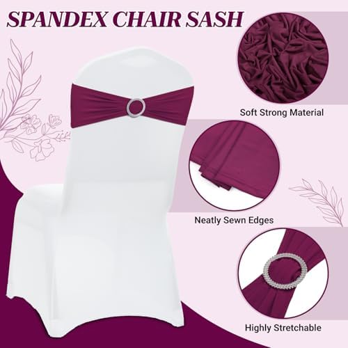 MDS Pack of 100 Spandex Chair Sashes for Wedding Party & Event – Eggplant - Image 3
