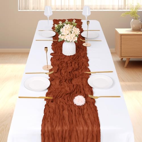 6 Pack Terracotta Cheesecloth Table Runner, 17 x 108 inch, Semi Sheer Boho Cheese Cloth Fabric Table Runner Bulk for Wedding, Birthday, Party, Holiday, Home Decor (Terracotta) - Image 2