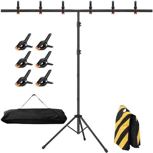 8x5ft T-Shape Backdrop Stand, Adjustable Background Support Stand Kit, Portable Photo Banner Holder with 6 Spring Clamps, Sandbag, Carry Bag for Party, Wedding, Photography and Decoration by CLUDPARK