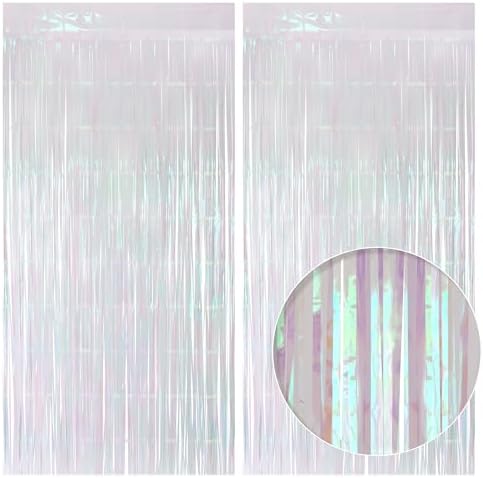 4 Pack White Party Streamers Backdrop Curtains, 3.3x8.2ft Holographic Tinsel Foil Curtain Photo Booth Props for Birthday, Wedding, Holiday Celebration, Bachelorette, Theme Decorations by JustShimmer