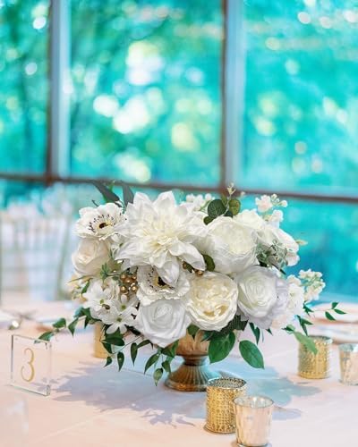 FACINOC White Rose Artificial Flowers Fake Flower Bulk with Stems Box Set - Image 3