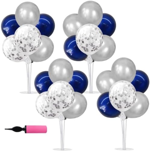 TONIFUL 4 Set Navy Blue Silver Grey Balloon Stand Centerpieces for Table by TONIFUL