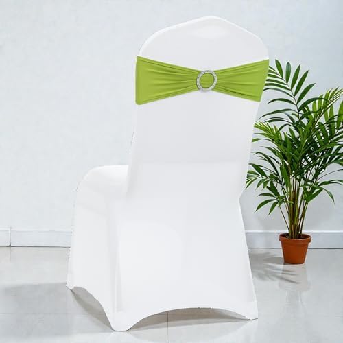 Pack of 100 Spandex Chair Sashes for Wedding Party & Event – Apple Green - Image 5