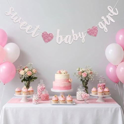BEISHIDA Pre-Strung Glitter White Pink Girl Baby Banner Baby Shower Decor - Image 6