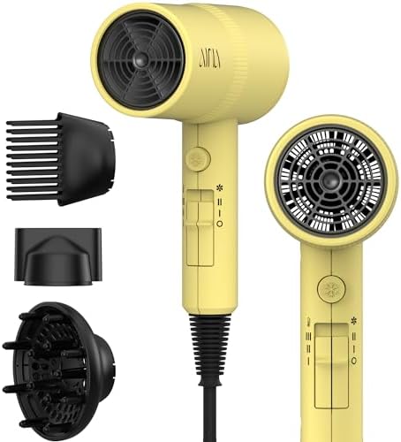 AINA Hair Dryer with Diffuser,Comb Full-Featured Blow Dryer 110V(Yellow) by Aina