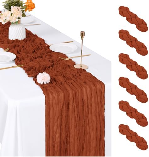 6 Pack Terracotta Cheesecloth Table Runner, 17 x 108 inch, Semi Sheer Boho Cheese Cloth Fabric Table Runner Bulk for Wedding, Birthday, Party, Holiday, Home Decor (Terracotta) by ACSUIT