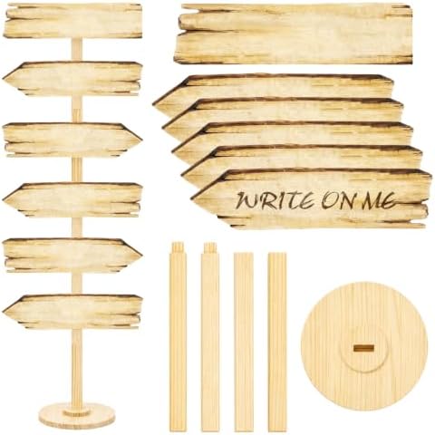 Chunful Arrow Sign with Stand, Blank for DIY, Directional Party Decor for Baby Shower, Birthday, Wedding, Woodland Yard Decorations(5 Wooden Plaques,5 ft) by Chunful