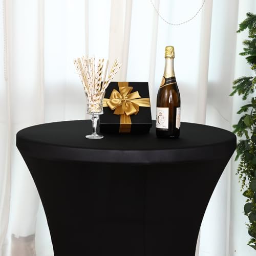 Fixwal 4 Pack Cocktail Tablecloth Bar Top Table Covers Round Black Spandex - Image 7