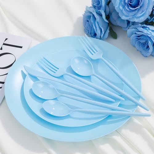 EjonirInjonir 150pcs Heavy Duty Light Blue Plastic Plates Baby Shower Set - Image 3