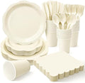 Ivory Party Supplies for 25 Guests, 175 Pcs Elegant Paper Plates and Napkins Set with Cups, Knives, Forks & Spoons, Thickened Decagonal Plates for Bridal Shower Engagement Garden Party by Unknown