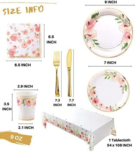 Luxury Floral Paper Plates and Napkins Party Supplies - Serves 16 - Pink and Gold Flower Decoration for Floral Baby Shower Bridal Shower Tea Party Birthday - Image 2