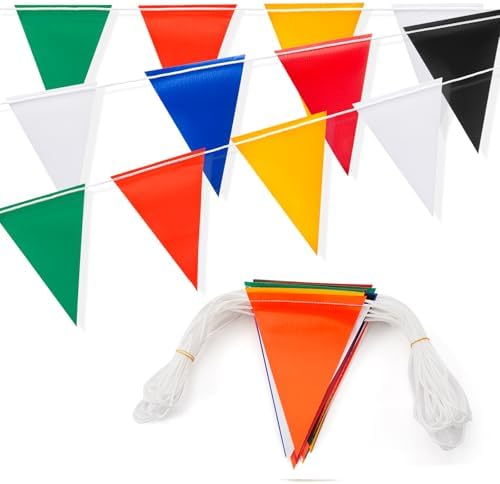 Safety Warning Highly Visible Pennant Banner Flags(45pcs,105ft,Multicolor) by Unknown