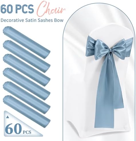 60 PCS Dusty Blue Satin Chair Sashes, 7 x 108 Inch - Image 2