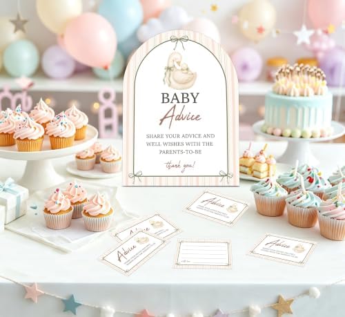 Goose Baby Shower Games, Vintage Goose Advice For Parents To Be, 6x8 Inch Arch Wooden Sign With Stand And 50 Advice Cards, Gender Reveal Party Supplies & Decorations -LN04 - Image 4