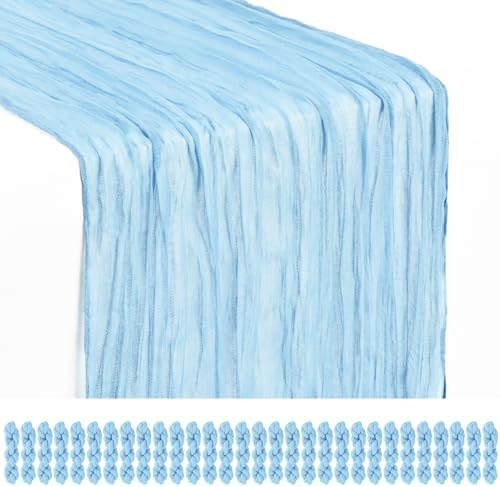 30 Pack Baby Blue Cheesecloth Table Runner 17x108 Inches Boho Home Decor by Showgeous