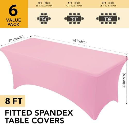 6-Pack Premium Pink Spandex Tablecloths for 8ft Rectangle Tables - Image 6