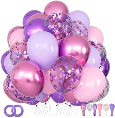 68Pcs Pink and Purple Balloons 12 Inch Metallic Purple Pink Latex Balloon Confetti ballons with Ribbons Party Balloons for Wedding Girls Birthday Baby Shower Decorations. by KUULBELAballoons