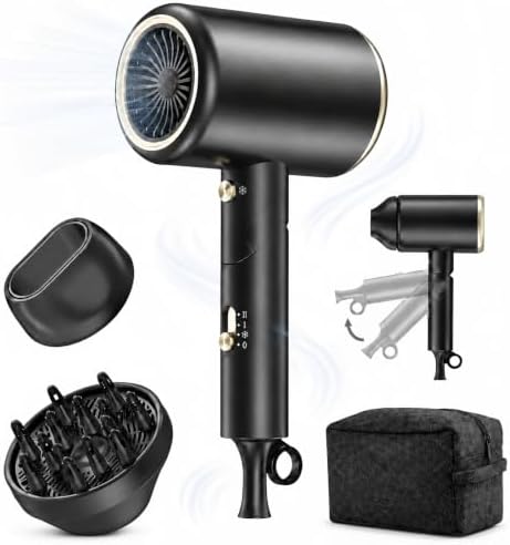 Hair Dryer, 150000RPM Ionic Blow Dryer with Diffuser, Black by Unknown