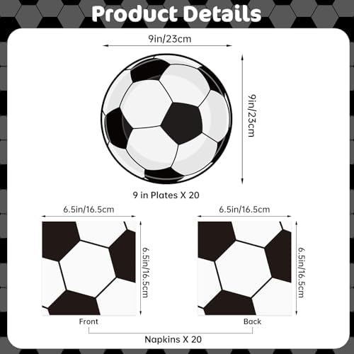 40Pcs Soccer Plates and Napkins Party Supplies - Soccer Birthday Party Decorations Tableware Set, Disposable Paper Dinner Plates Napkins for Sport Themed Soccers Parties Table Decor Favors, Serves 20 - Image 3