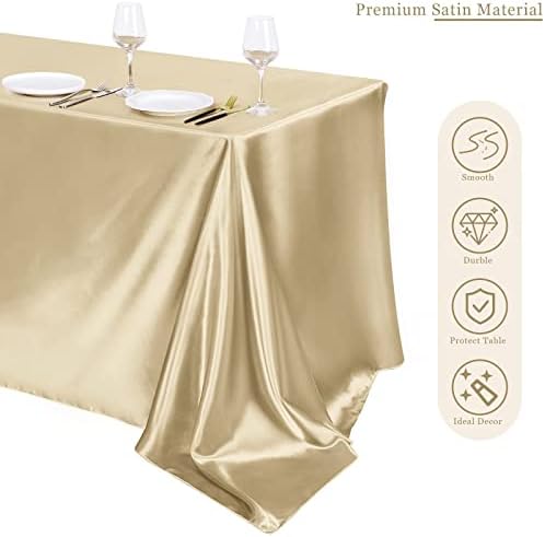 TURSTIN 4 Pack Champagne Satin Tablecloth 102 x 58 Inch Overlay Table Cover - Image 4