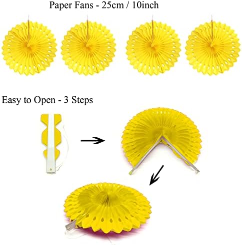 ZERODECO Party Decoration, 21 Pcs Yellow Hanging Paper Fans Pom Poms Flowers, Garlands String Polka Dot and Triangle Bunting Flags for Minnie Mouse Birthday Parties Baby Showers Wedding - Image 3