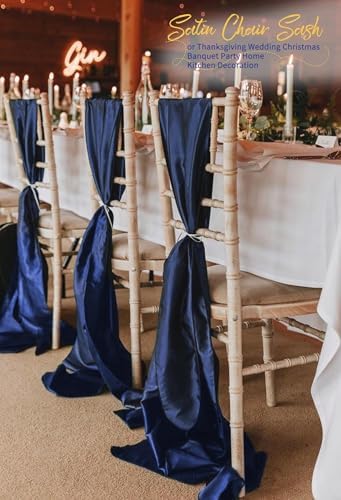 60 PCS Navy Blue Satin Chair Sashes, 7 x 108 Inch - Image 4