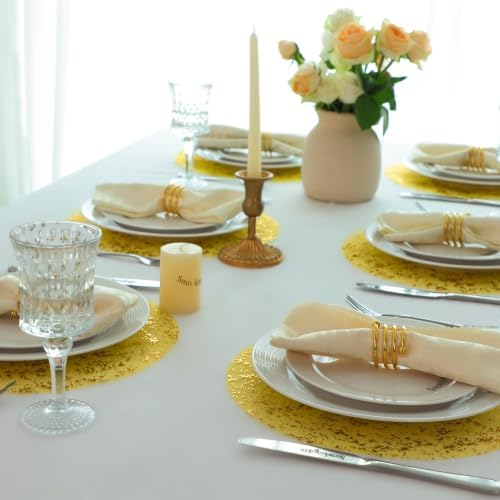 Snowkingdom 50 Pcs Sparkling Yellow Gold Placemats Round Disposable 13" - Image 5