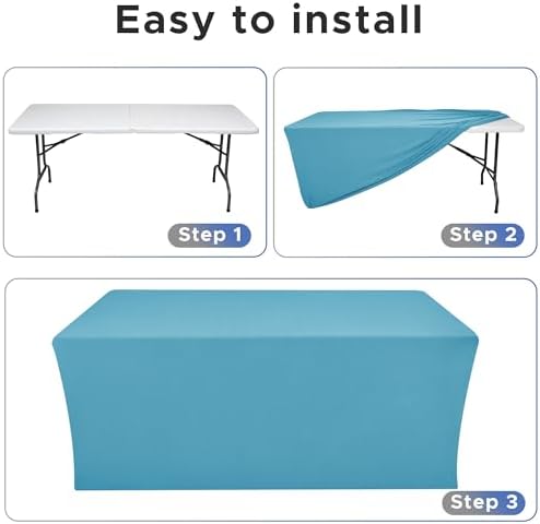 Rectangle Spandex Fitted Tablecloths For Vendor 2 Pcs 72X30 Inch Turquoise - Image 4