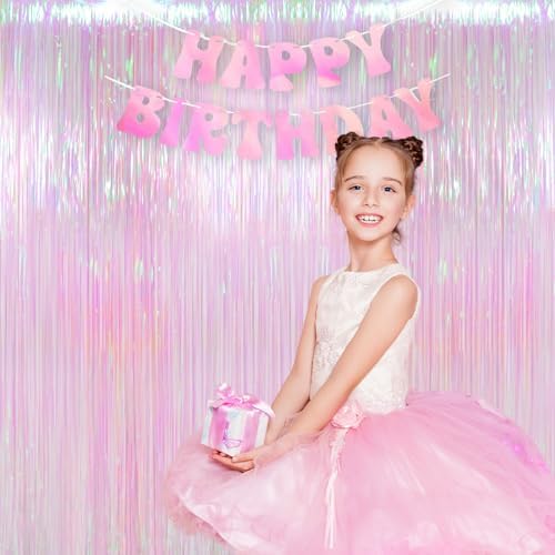Melsan Iridescent Transparent Foil Fringe Backdrop with Extra Backup Tape - Image 6